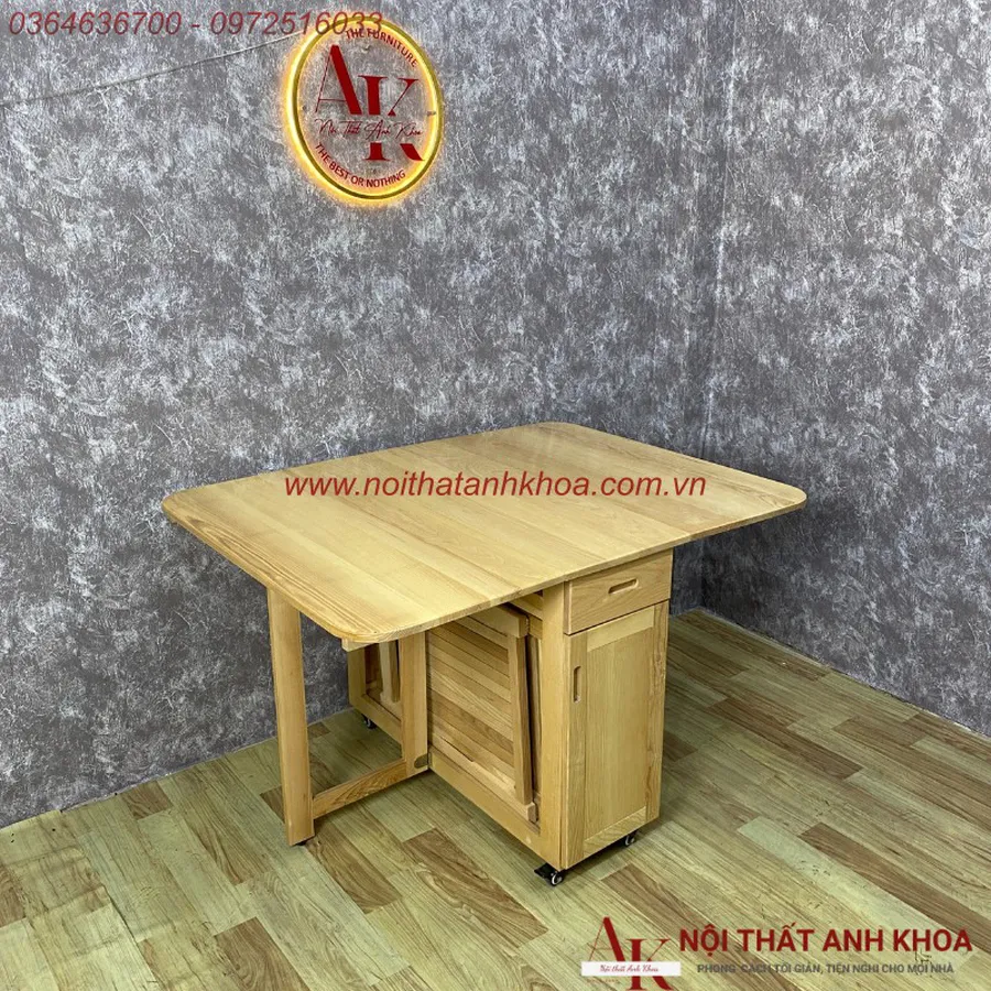 Bàn Ăn Gấp Gọn Thông Minh Gỗ Cao Su Tự Nhiên Màu Vàng Tiện Lợi Giá Rẻ
