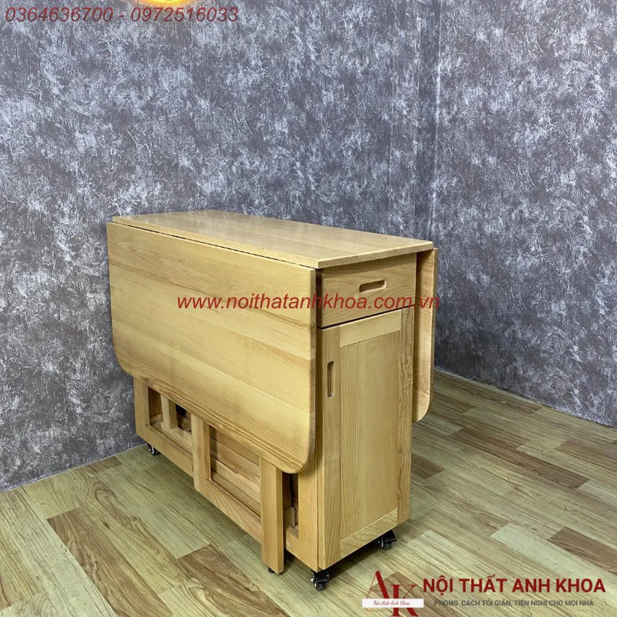 Bàn Ăn Gấp Gọn Thông Minh Gỗ Cao Su Tự Nhiên Màu Vàng Tiện Lợi Giá Rẻ