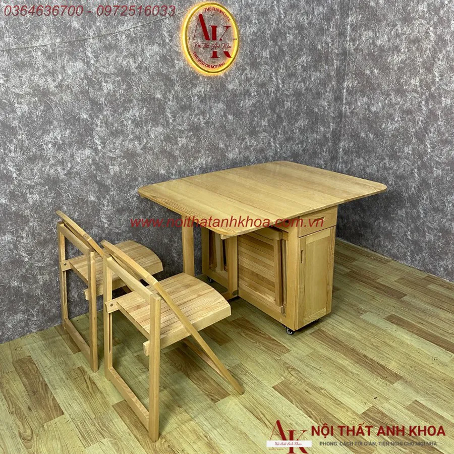 Bàn Ăn Gấp Gọn Thông Minh Gỗ Cao Su Tự Nhiên Màu Vàng Tiện Lợi Giá Rẻ