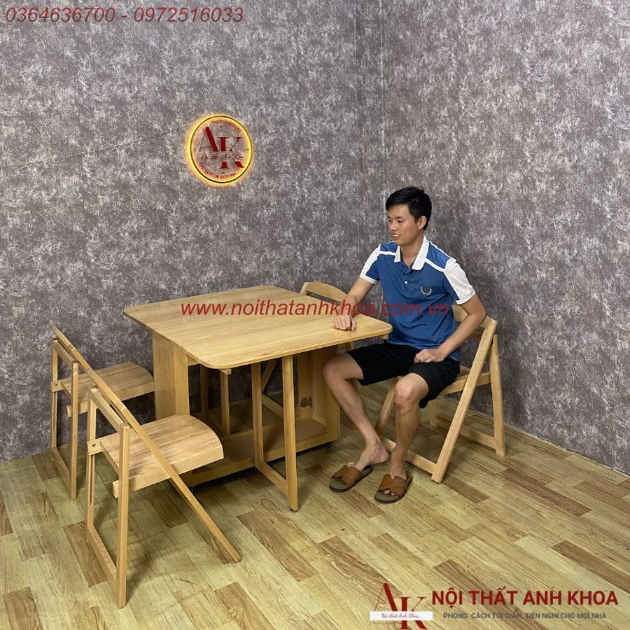 Bàn Ăn Gấp Gọn Thông Minh Gỗ Cao Su Tự Nhiên Màu Vàng Tiện Lợi Giá Rẻ