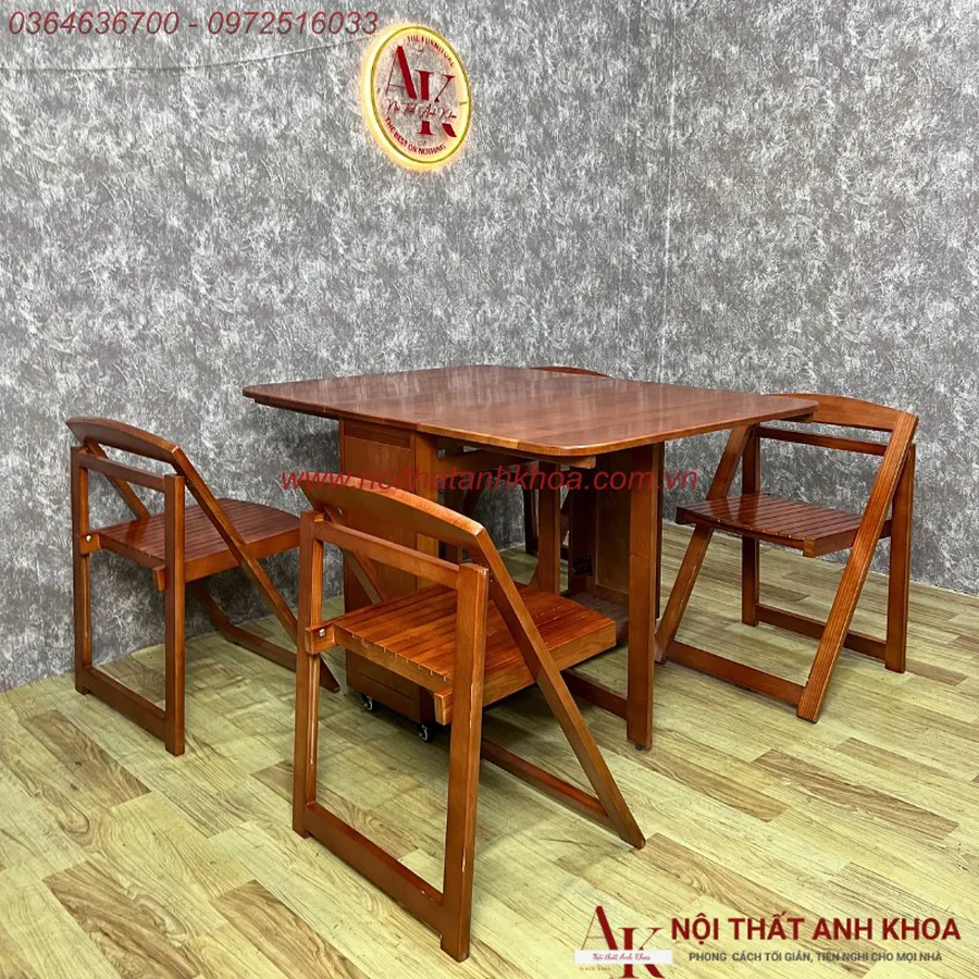 Bàn Ăn Gấp Gọn Thông Minh Màu Đỏ Gỗ Cao Su Tự Nhiên Giá Tốt