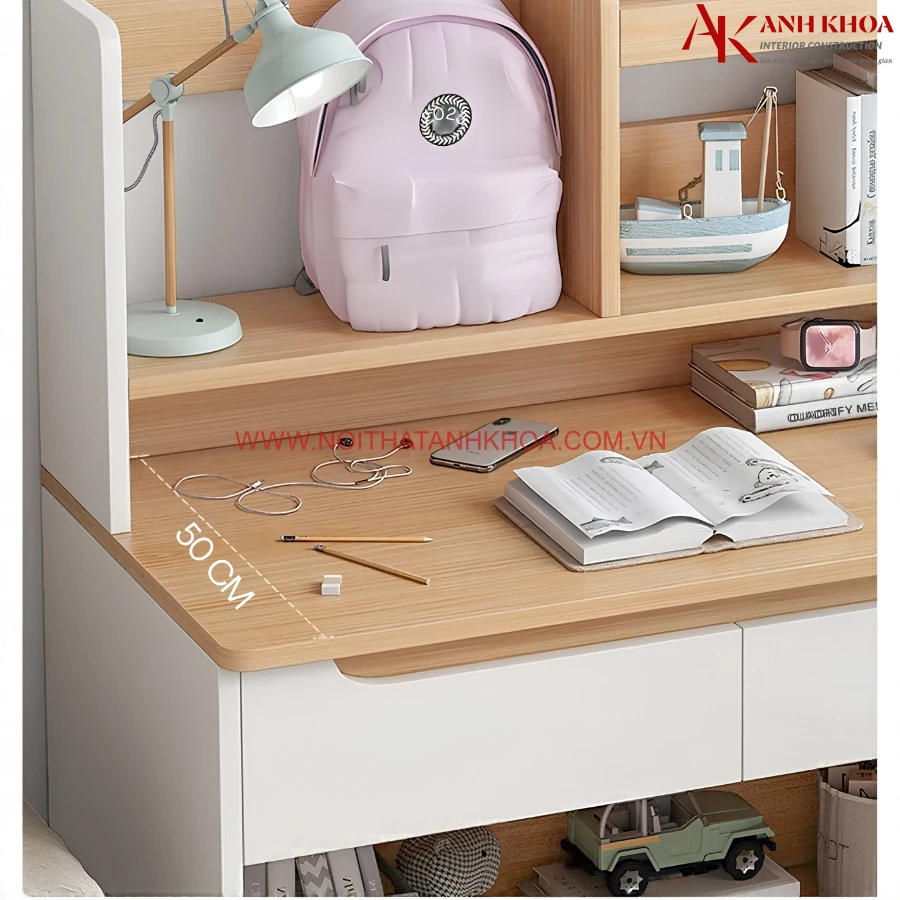 Bàn Học Đơn Giản Gỗ MDF Có Giá Sách