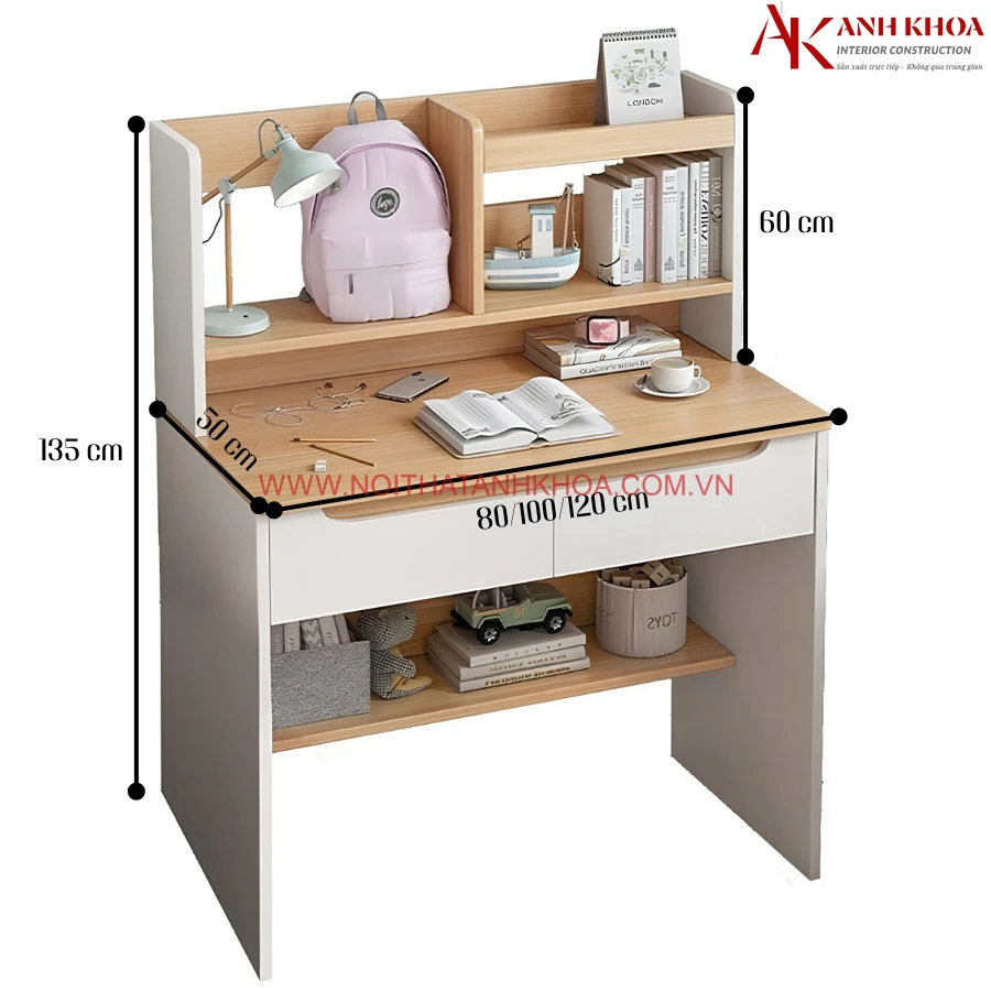 Bàn Học Đơn Giản Gỗ MDF Có Giá Sách
