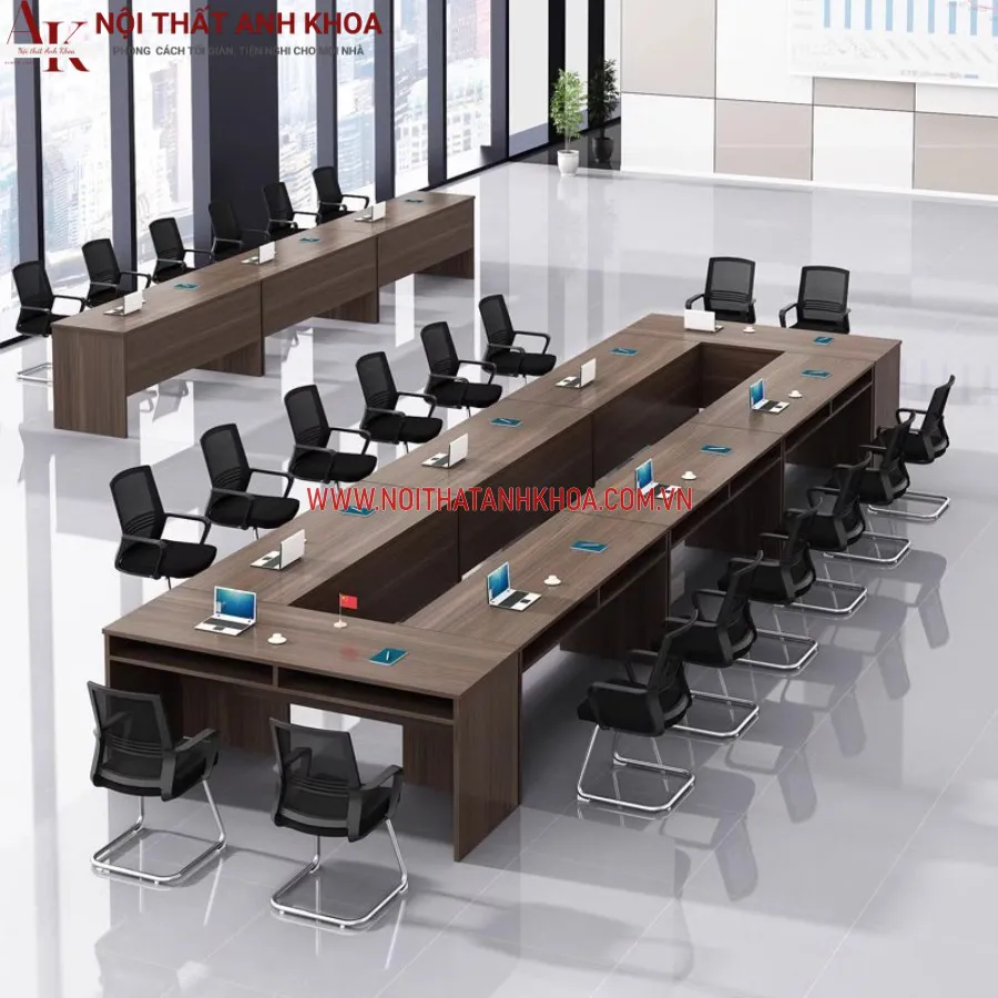 Bàn Họp Văn Phòng Gỗ Công Nghiệp Màu Gỗ Đẹp Hiện Đại