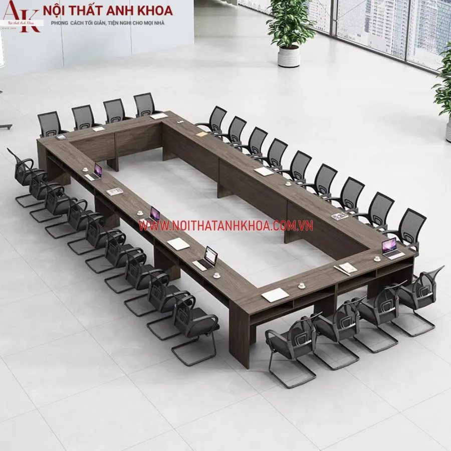 Bàn Họp Văn Phòng Gỗ Công Nghiệp Màu Gỗ Đẹp Hiện Đại