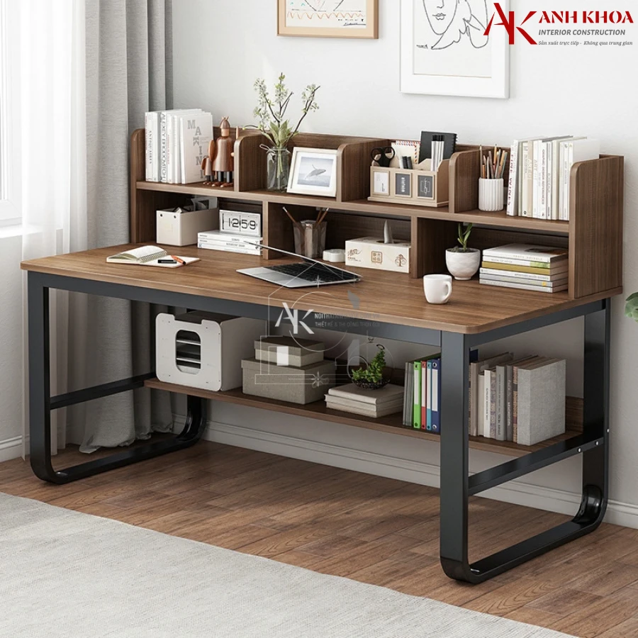 Bàn Lảm Việc Chân Sắt Kết Hợp Kệ Sách Giá Tốt