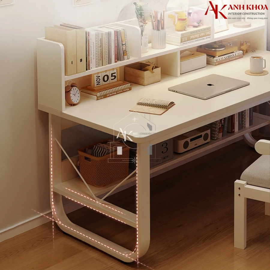 Bàn Lảm Việc Chân Sắt Kết Hợp Kệ Sách Giá Tốt