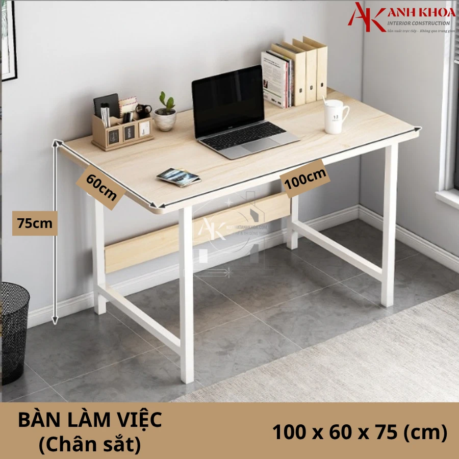 Bàn Làm Việc Chân Sắt Mặt Bàn Gỗ MDF Đơn Giản Hiện Đại