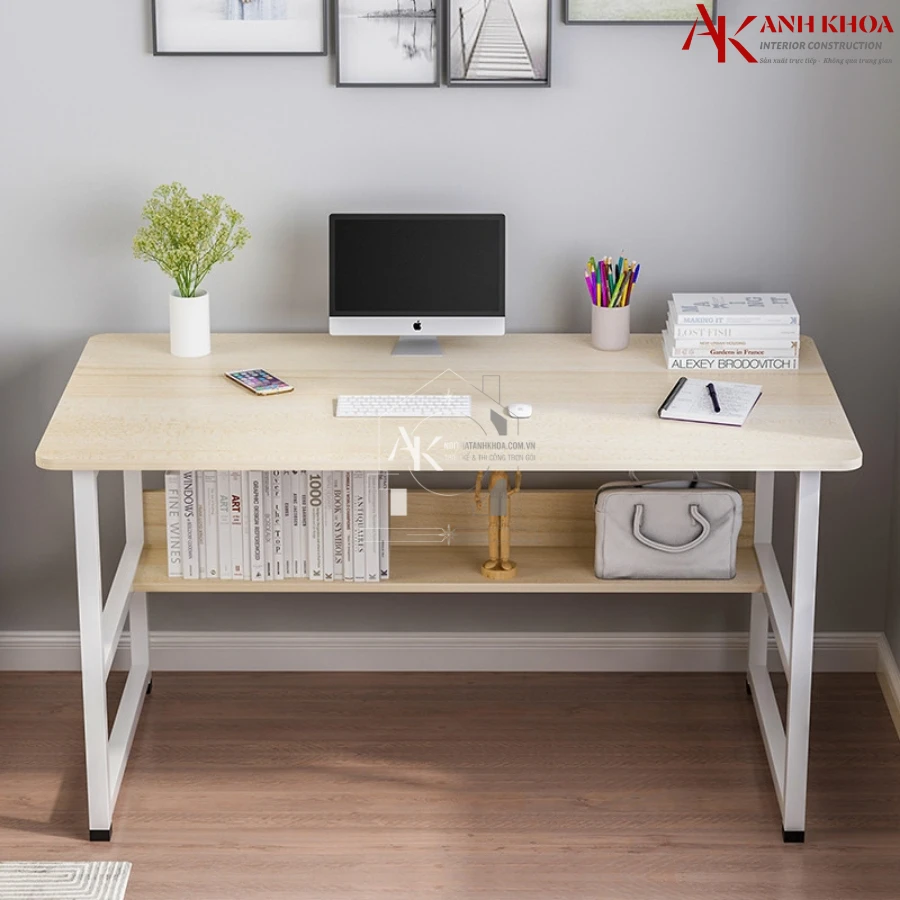 Bàn Làm Việc Chân Sắt Mặt Bàn Gỗ MDF Đơn Giản Hiện Đại