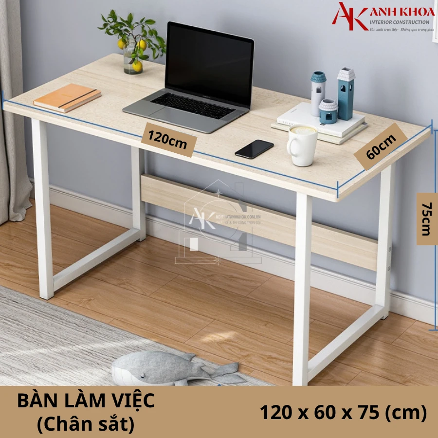 Bàn Làm Việc Chân Sắt Mặt Bàn Gỗ MDF Đơn Giản Hiện Đại