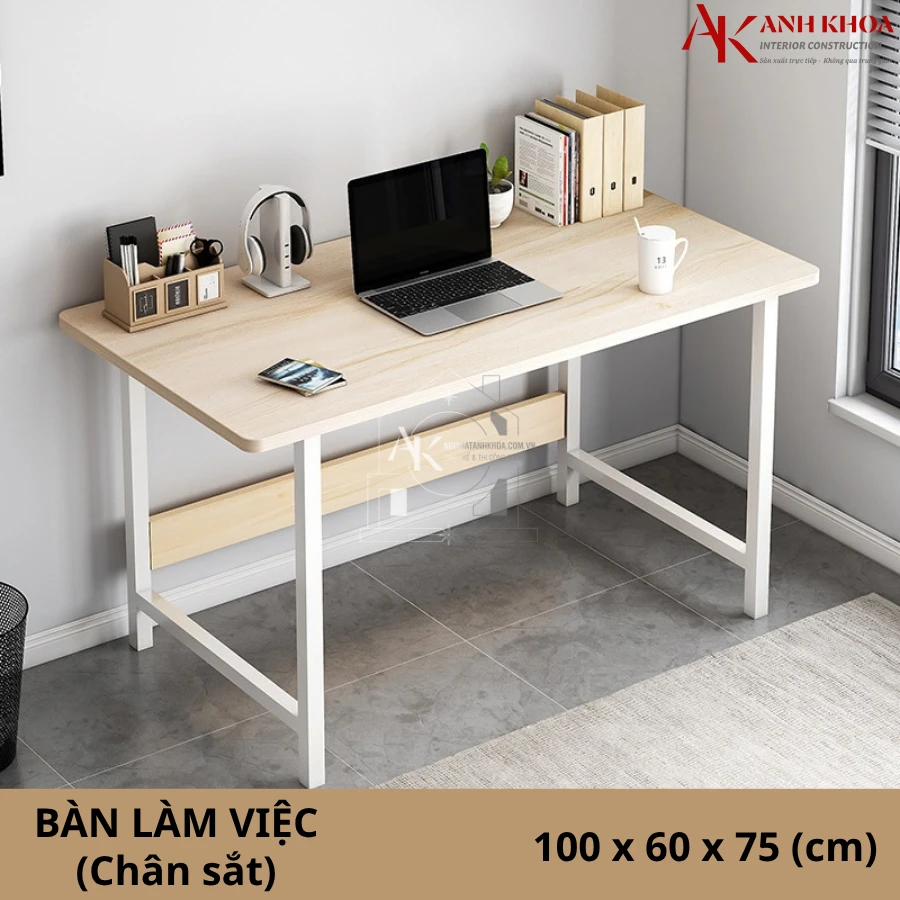 Bàn Làm Việc Chân Sắt Mặt Bàn Gỗ MDF Đơn Giản Hiện Đại