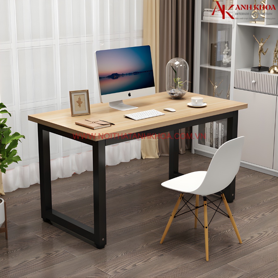 Bàn Làm Việc Chân Sắt Mặt Gỗ Công Nghiệp Giá Rẻ