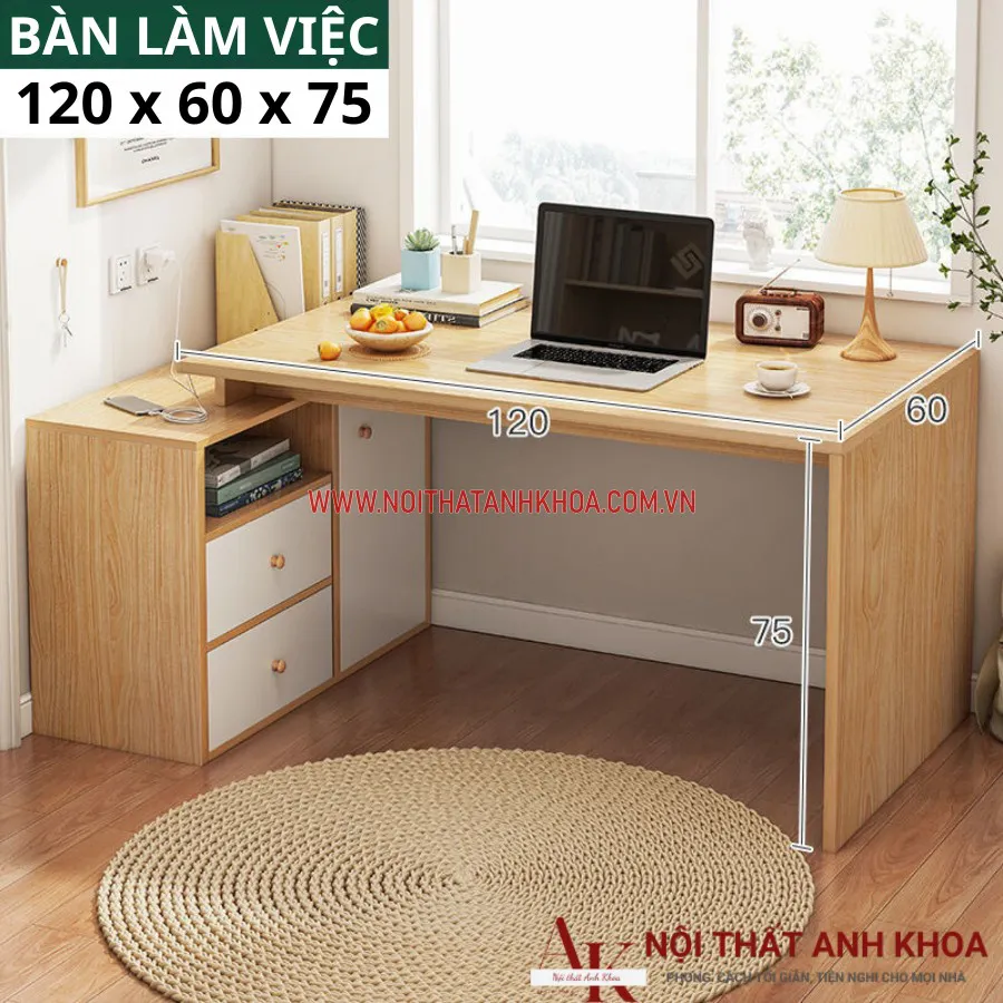 Bàn Làm Việc Có Hộc Tủ Gỗ Công Nghiệp Đẹp Giá Rẻ