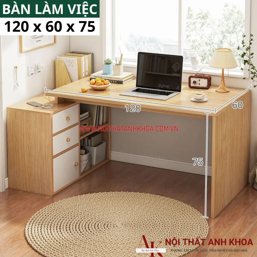Bàn Làm Việc Có Hộc Tủ Gỗ Công Nghiệp Đẹp Giá Rẻ