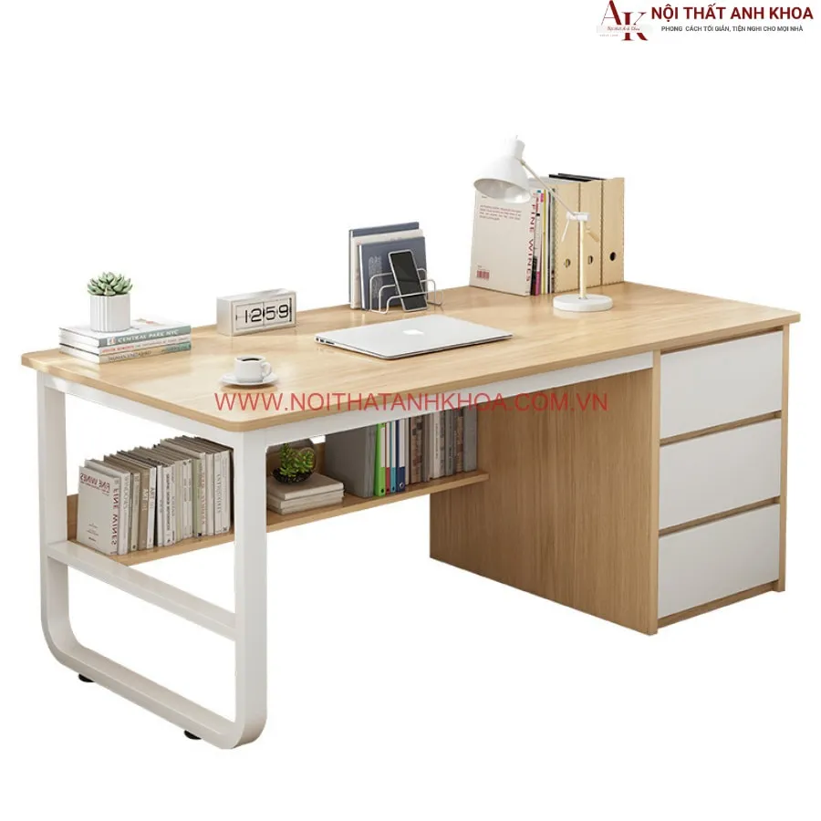 Bàn Làm Việc Gỗ Công Nghiệp Chân Sắt Cứng Cáp