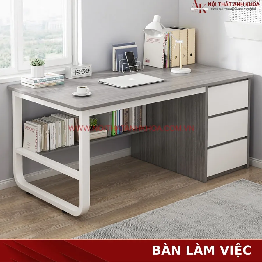 Bàn Làm Việc Gỗ Công Nghiệp Chân Sắt Cứng Cáp