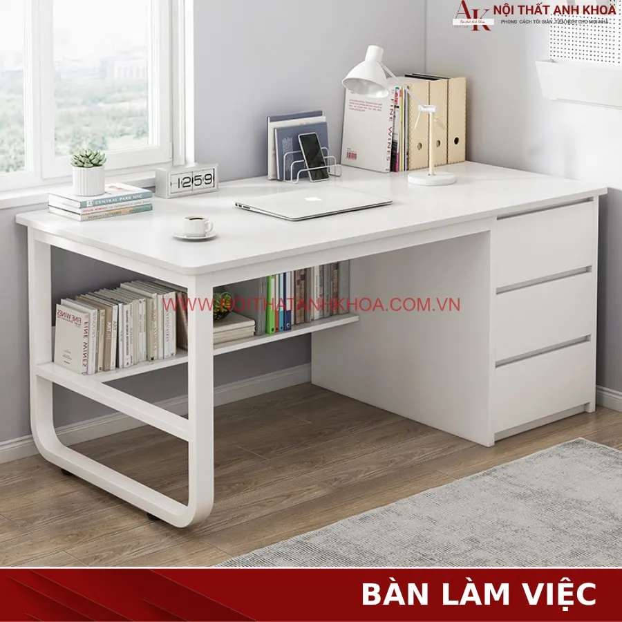 Bàn Làm Việc Gỗ Công Nghiệp Chân Sắt Cứng Cáp