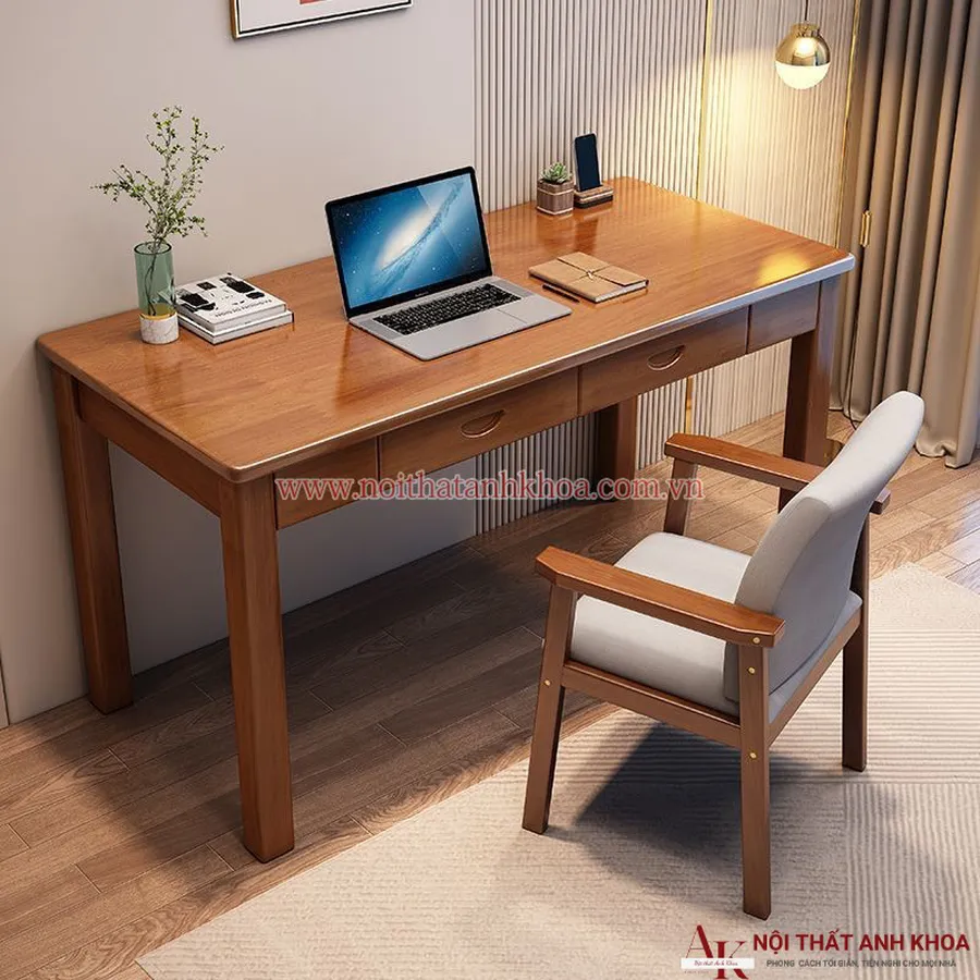 Bàn Làm Việc Gỗ Cao Su Cao Đơn Giản Giá Rẻ