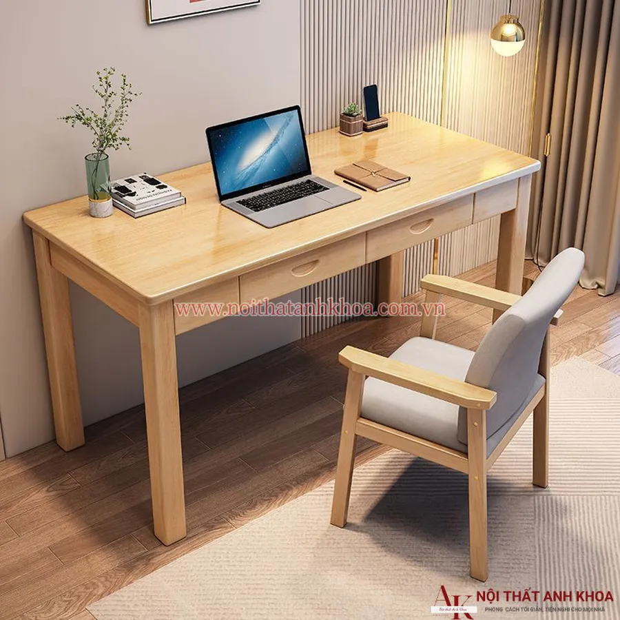 Bàn Làm Việc Gỗ Cao Su Cao Đơn Giản Giá Rẻ