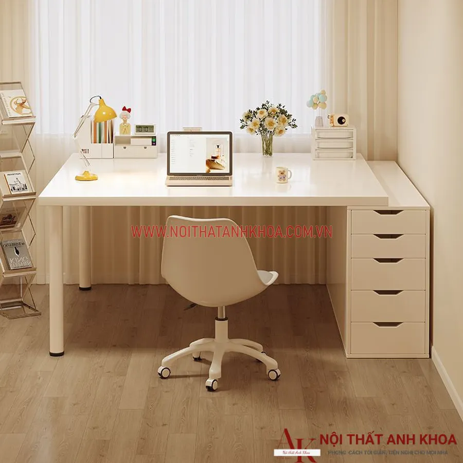 Bàn Làm Việc Gỗ Công Nghiệp Màu Trắng Đẹp Hiện Đại Giá Rẻ