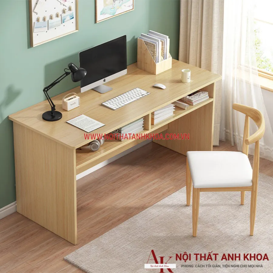Bàn Làm Việc Gỗ Công Nghiệp Màu Vàng Vân Gỗ Đơn Giản