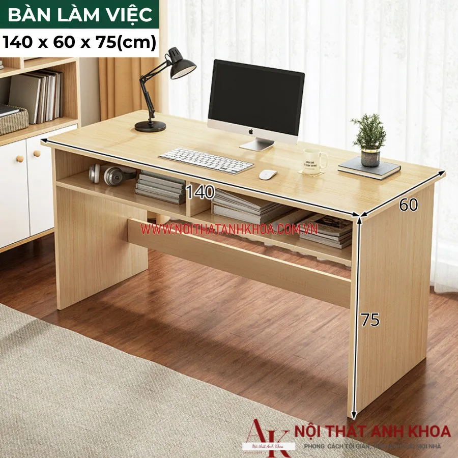 Bàn Làm Việc Gỗ Công Nghiệp Màu Vàng Vân Gỗ Đơn Giản