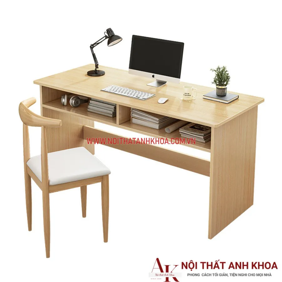 Bàn Làm Việc Gỗ Công Nghiệp Màu Vàng Vân Gỗ Đơn Giản