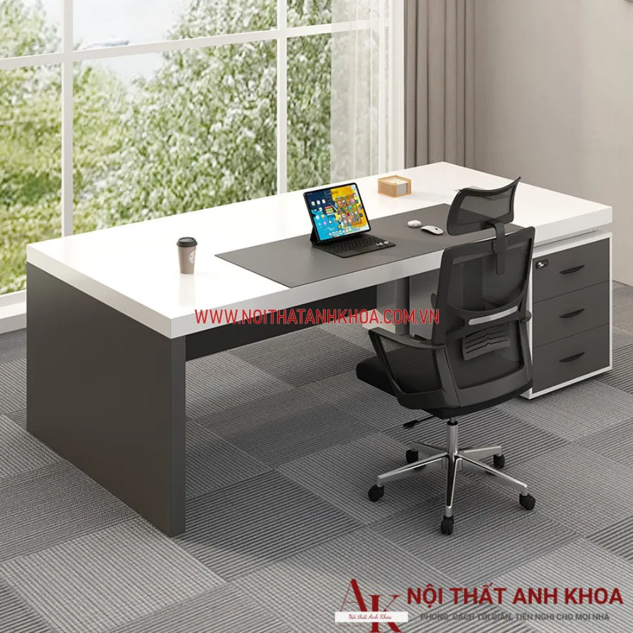 Bàn Làm Việc Gỗ Công Nghiệp Màu Xám Phối Trắng Đẹp Giá Rẻ