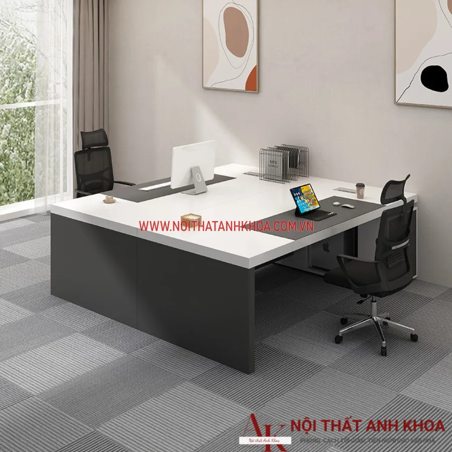 Bàn Làm Việc Gỗ Công Nghiệp Màu Xám Phối Trắng Đẹp Giá Rẻ