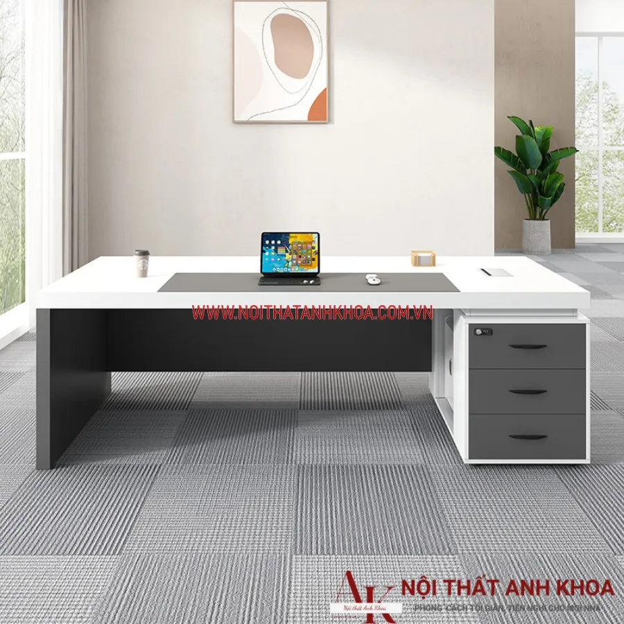 Bàn Làm Việc Gỗ Công Nghiệp Màu Xám Phối Trắng Đẹp Giá Rẻ