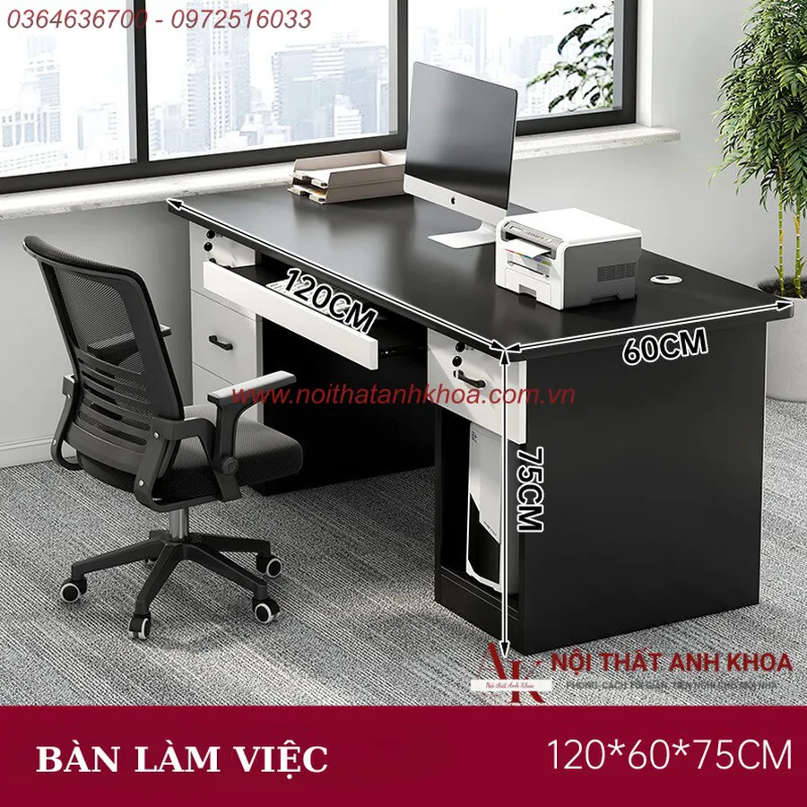 Bàn Làm Việc Gỗ Ván Ép Màu Xám Chì Phối Trắng Đẹp Sang Trọng