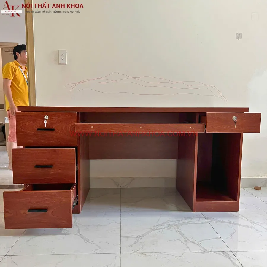 Bàn Làm Việc Gỗ Ván Ép Màu Xám Chì Phối Trắng Đẹp Sang Trọng