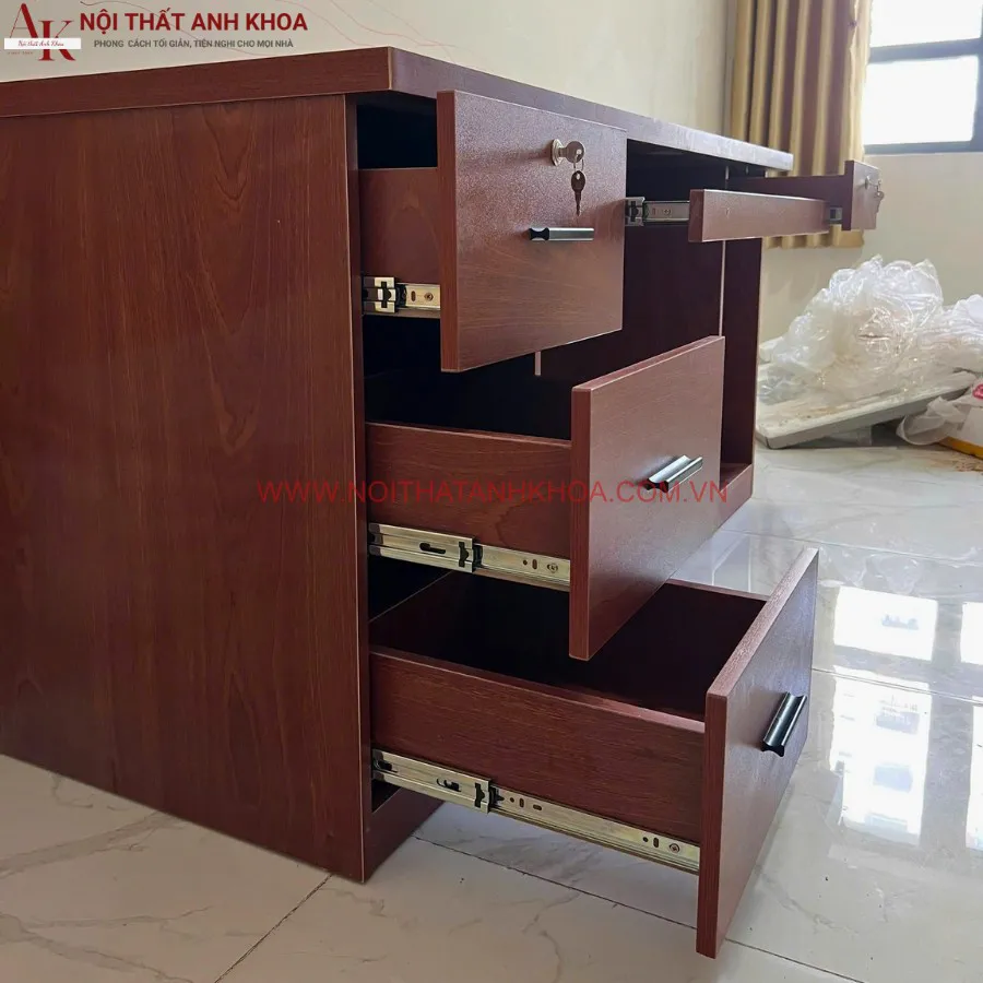 Bàn Làm Việc Gỗ Ván Ép Màu Xám Chì Phối Trắng Đẹp Sang Trọng