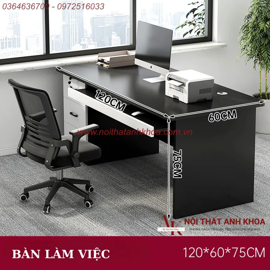 Bàn Làm Việc Gỗ Ván Ép Màu Xám Chì Phối Trắng Đẹp Sang Trọng