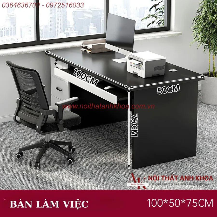 Bàn Làm Việc Gỗ Ván Ép Màu Xám Chì Phối Trắng Đẹp Sang Trọng