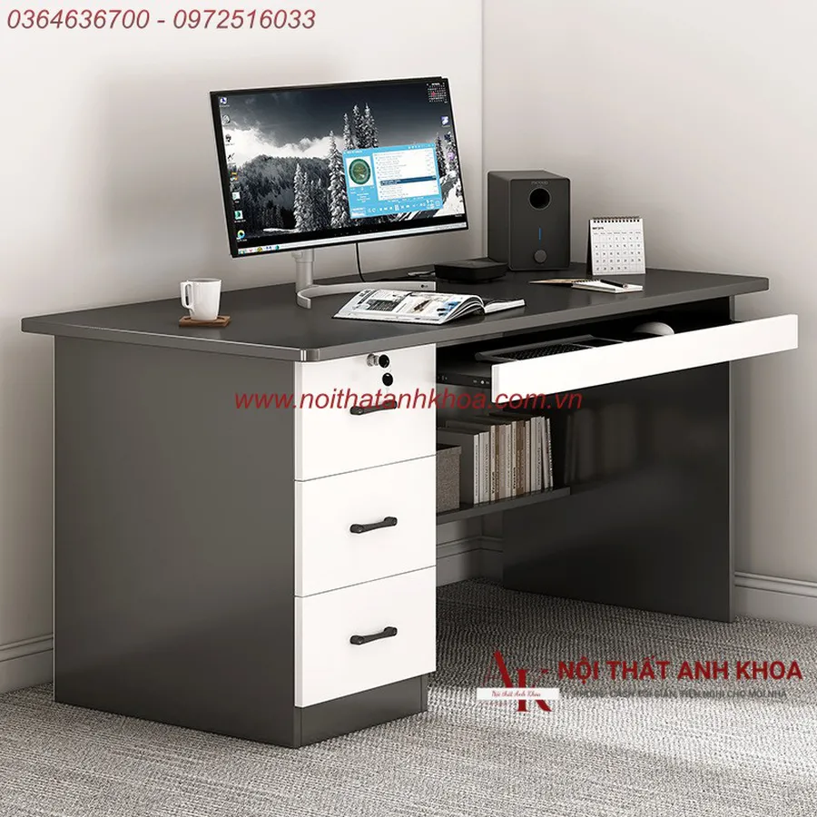 Bàn Làm Việc Gỗ Ván Ép Màu Xám Chì Phối Trắng Đẹp Sang Trọng