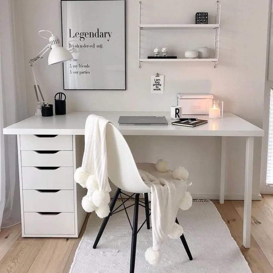 Bàn Làm Việc Ikea Gỗ Công Nghiệp Màu Trắng Sang Trọng Hiện Đại