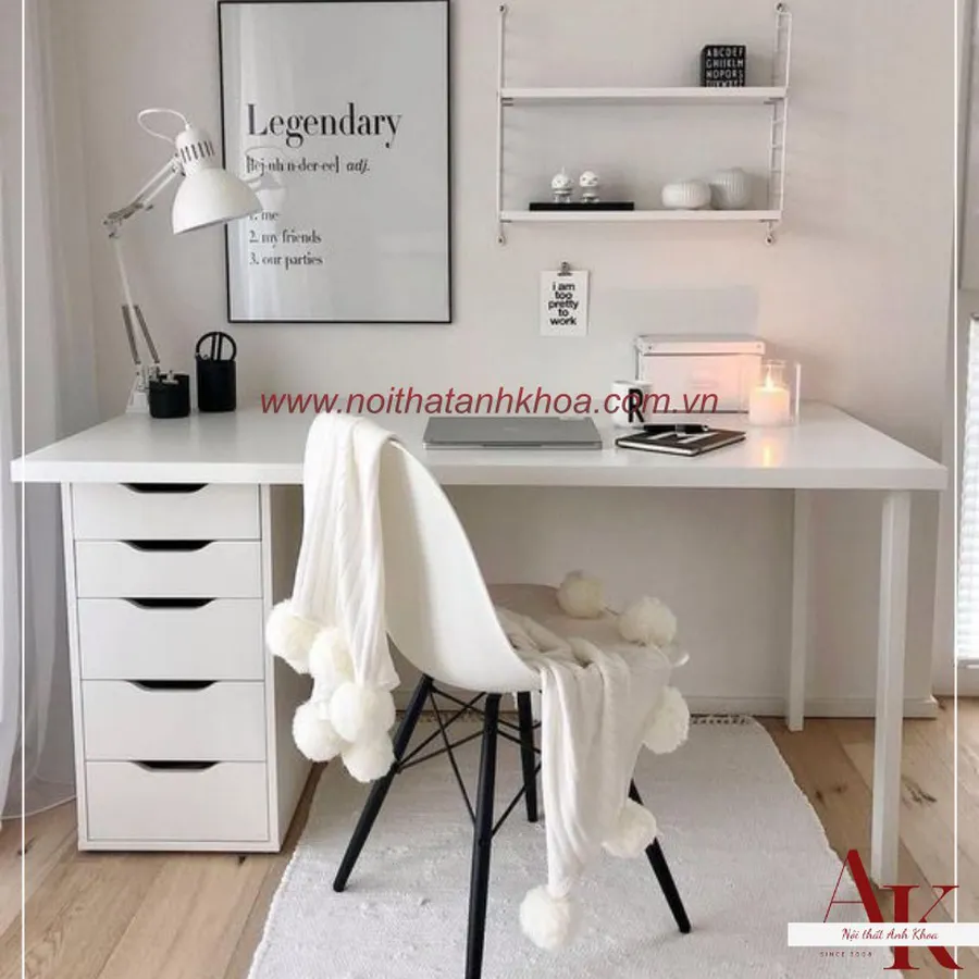 Bàn Làm Việc Ikea Gỗ Công Nghiệp Màu Trắng Sang Trọng Hiện Đại