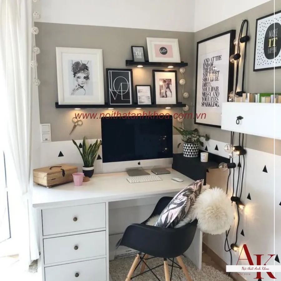 Bàn Làm Việc Ikea Gỗ Công Nghiệp Màu Trắng Sang Trọng Hiện Đại