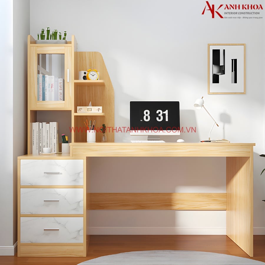 Bàn Làm Việc Kèm Kệ Sách Thiết Kế Tối Giản