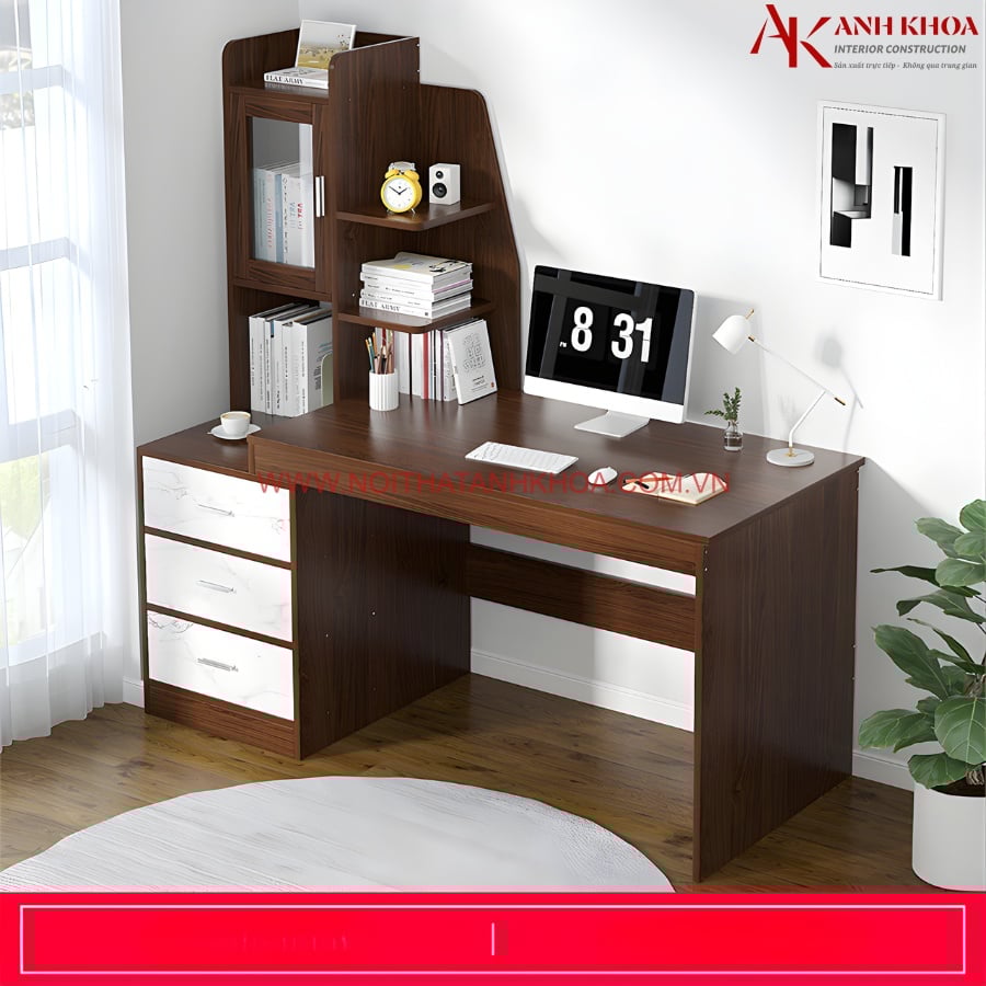 Bàn Làm Việc Kèm Kệ Sách Thiết Kế Tối Giản