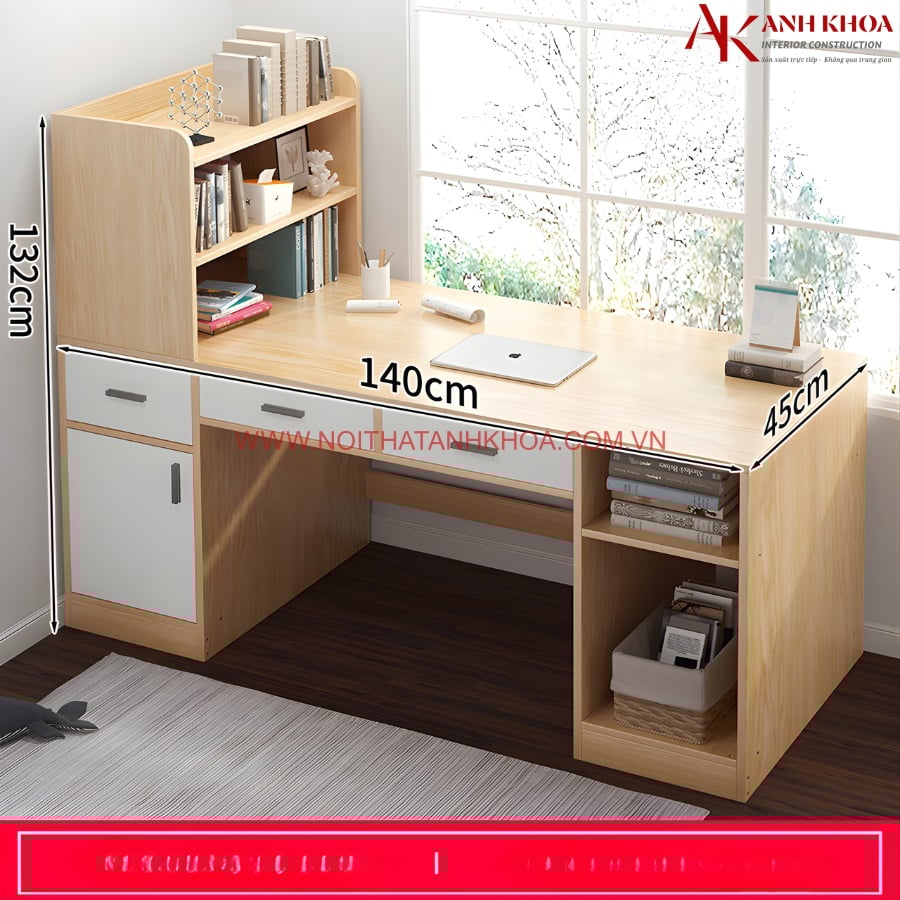 Bàn Làm Việc Kèm Kệ Sách Thiết Kế Tối Giản