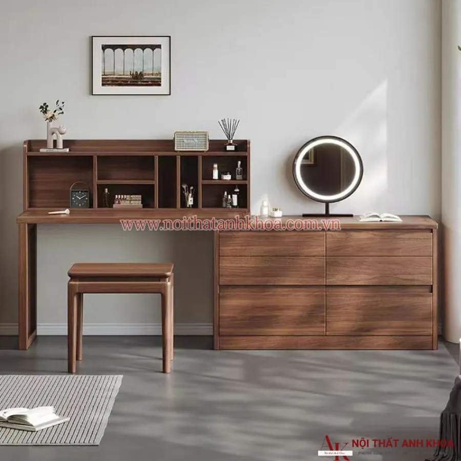 Bàn Làm Việc Kết Hợp Bàn Trang Điểm MDF Màu Vân Gỗ