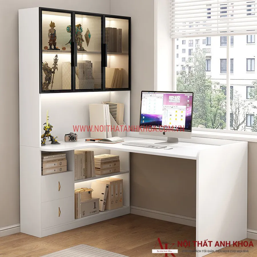 Bàn Làm Việc Kết Hợp Kệ Sách Cánh Kính Đẹp Hiện Đại