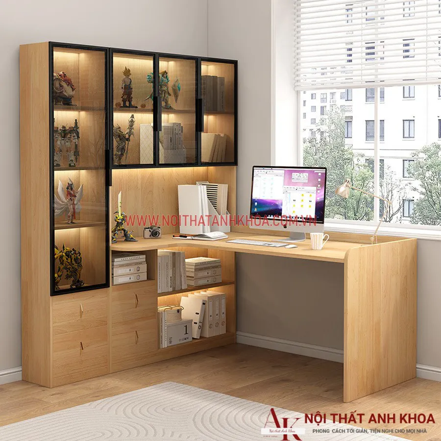 Bàn Làm Việc Kết Hợp Kệ Sách Cánh Kính Đẹp Hiện Đại