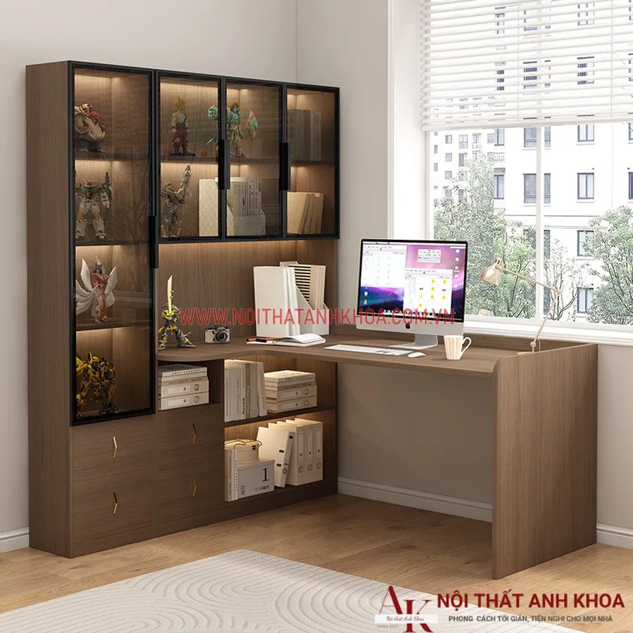 Bàn Làm Việc Kết Hợp Kệ Sách Cánh Kính Đẹp Hiện Đại