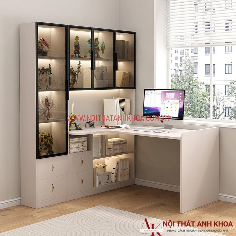 Bàn Làm Việc Kết Hợp Kệ Sách Cánh Kính Đẹp Hiện Đại