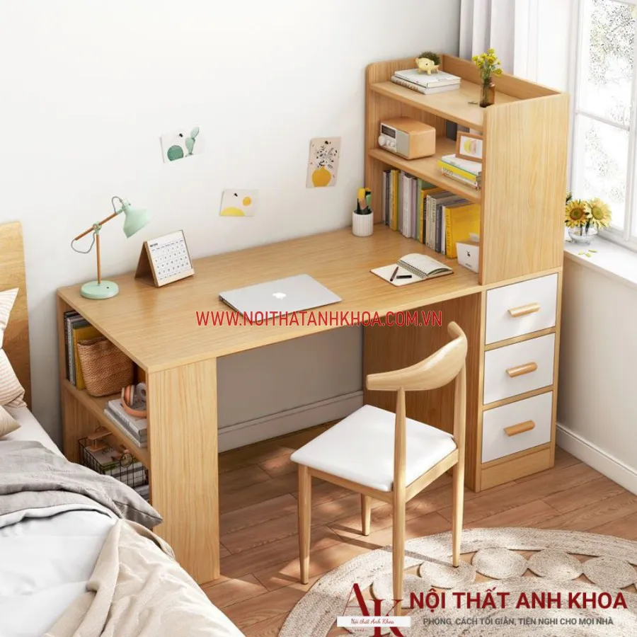 Bàn Làm Việc Kết Hợp Kệ Sách Gỗ MDF Đơn Giản Giá Rẻ