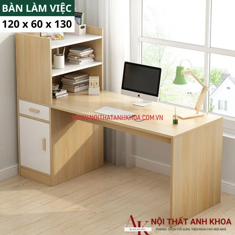 Bàn Làm Việc Kết Hợp Kệ Sách Gỗ MDF Đơn Giản Giá Rẻ