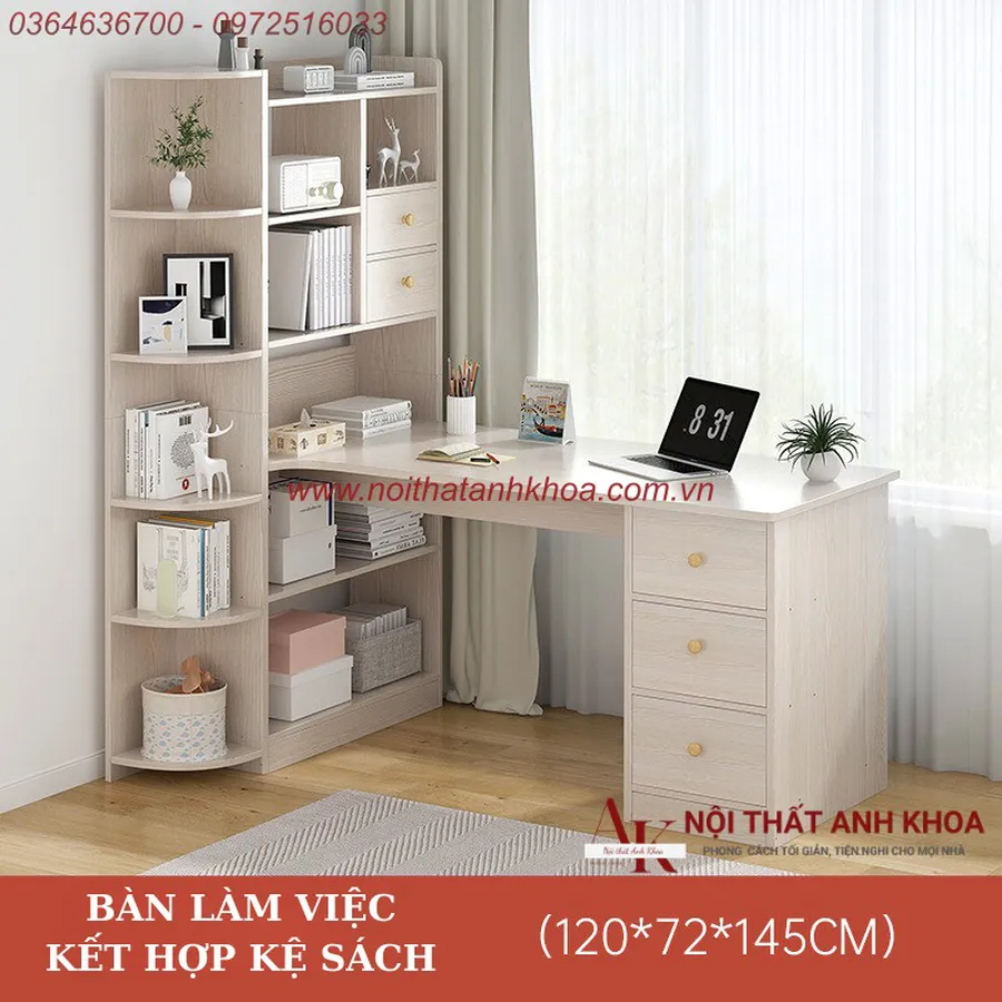 Bàn Làm Việc Kết Hợp Kệ Sách Gỗ MDF Giá Rẻ Đa Dạng Mẫu Mã